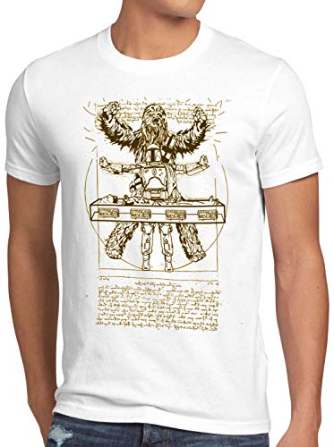 style3 Vitruvianischer Wookiee Herren T-Shirt Boba Manda-lorian-er fett, Größe:L, Farbe:Weiß von style3