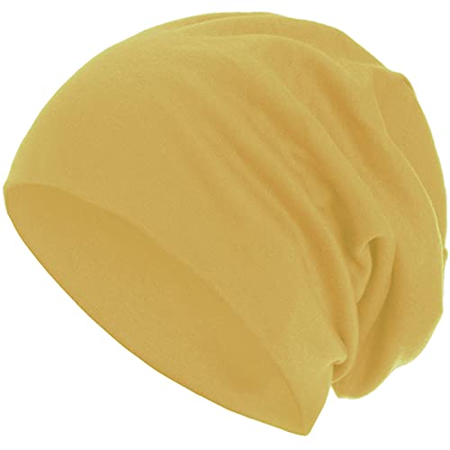 style3 Warme Herbst Frühjahr Slouch Beanie XXL aus atmungsaktivem, feinem und leichten Jersey Unisex Mütze Wintermütze, Farbe:Senf von style3