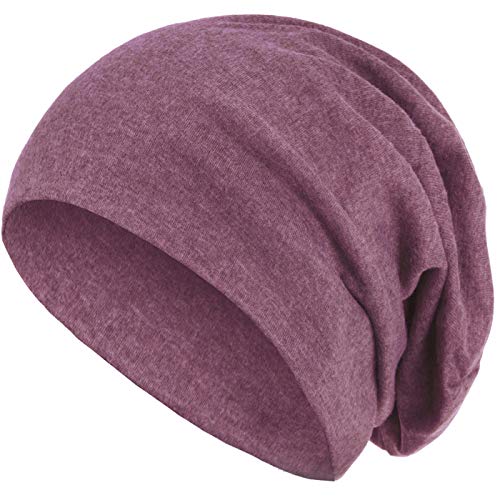 style3 Warme Herbst Winter Slouch Beanie XXL aus atmungsaktivem, feinem und leichten Jersey Unisex Mütze Wintermütze One Size, Farbe:Berry meliert von style3