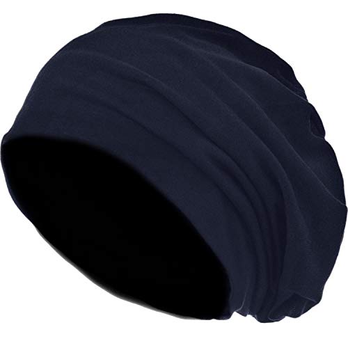 style3 Wende Slouch Beanie 2-farbig aus atmungsaktivem, feinem Jersey Unisex Mütze Haube Einheitsgröße, Farbe:Marineblau-Schwarz von style3