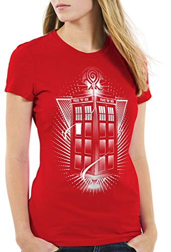 style3 Wibbly Wobbly T-Shirt Damen zeitreise Serie Polizei notrufzelle, Farbe:Rot, Größe:M von style3