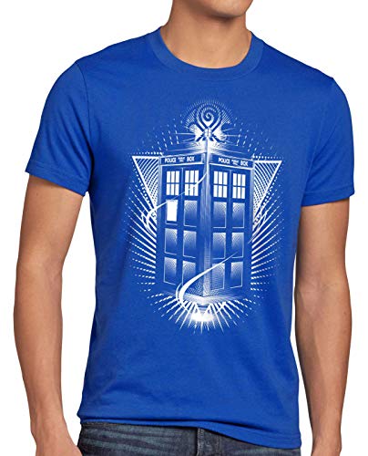 style3 Wibbly Wobbly T-Shirt Herren zeitreise Serie Polizei notrufzelle, Größe:4XL, Farbe:Blau von style3