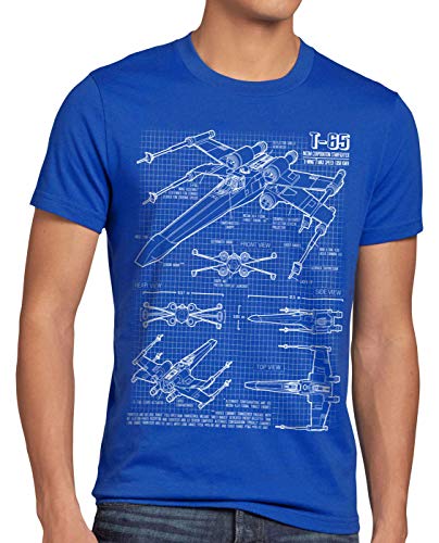 style3 X-Wing Herren T-Shirt Blaupause t-65, Größe:4XL, Farbe:Blau von style3