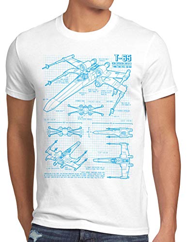 style3 X-Wing Herren T-Shirt Blaupause t-65, Größe:M, Farbe:Weiß von style3