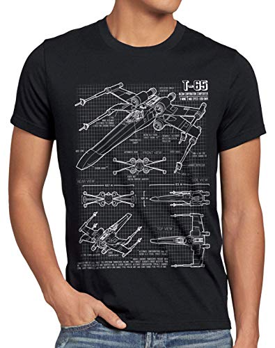 style3 X-Wing Herren T-Shirt Blaupause t-65, Größe:XL, Farbe:Schwarz von style3