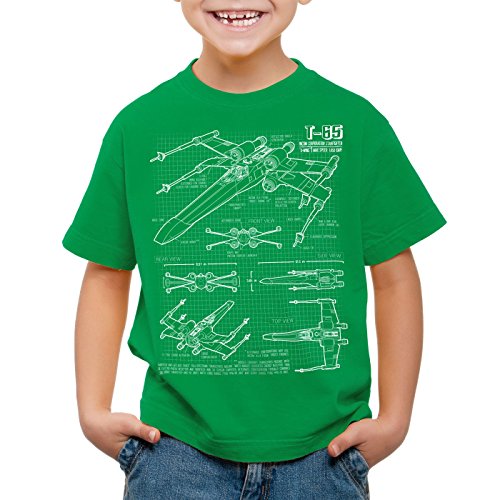 style3 X-Wing Kinder T-Shirt Blaupause t-65, Farbe:Grün;Größe:140 von style3