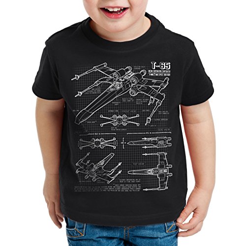 style3 X-Wing Kinder T-Shirt Blaupause t-65, Farbe:Schwarz;Größe:116 von style3
