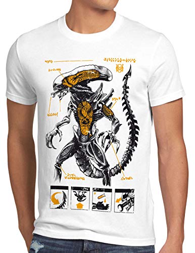 style3 Xenomorph Alien Herren T-Shirt Ripley Kino Prometheus Nostromo, Größe:4XL, Farbe:Weiß von style3