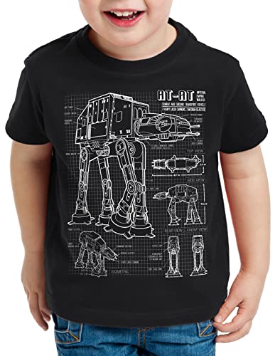 style3 at-at Kinder T-Shirt Blaupause Walker, Farbe:Schwarz, Größe:164 von style3