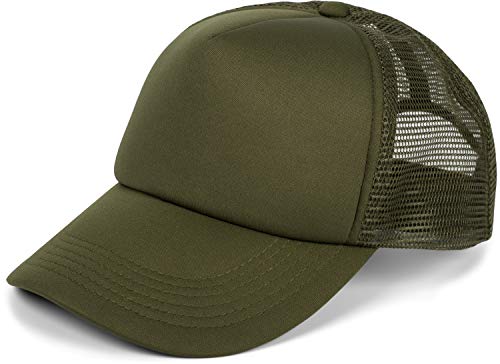 styleBREAKER Unisex 5-Panel Mesh Cap, Trucker Baseball Cap, Basecap, Click und Snap Verschluss verstellbar 04023007, Farbe:Dunkeloliv von styleBREAKER