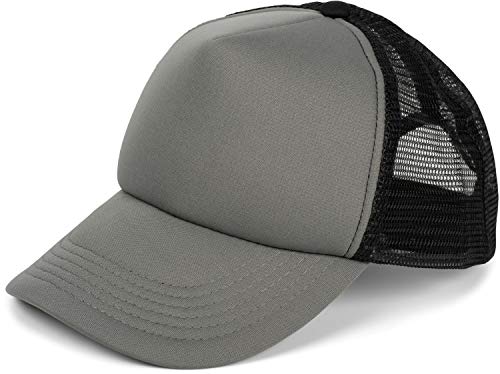 styleBREAKER Unisex 5-Panel Mesh Cap, Trucker Baseball Cap, Basecap, Click und Snap Verschluss verstellbar 04023007, Farbe:Grau-Schwarz von styleBREAKER