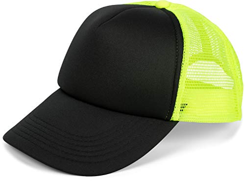 styleBREAKER Unisex 5-Panel Mesh Cap, Trucker Baseball Cap, Basecap, Click und Snap Verschluss verstellbar 04023007, Farbe:Schwarz-Neongelb von styleBREAKER