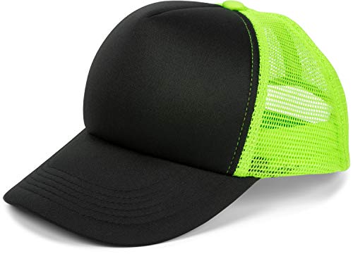 styleBREAKER Unisex 5-Panel Mesh Cap, Trucker Baseball Cap, Basecap, Click und Snap Verschluss verstellbar 04023007, Farbe:Schwarz-Neongrün von styleBREAKER