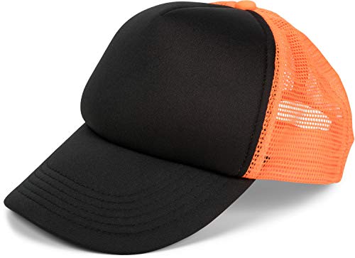 styleBREAKER Unisex 5-Panel Mesh Cap, Trucker Baseball Cap, Basecap, Click und Snap Verschluss verstellbar 04023007, Farbe:Schwarz-Neonorange von styleBREAKER