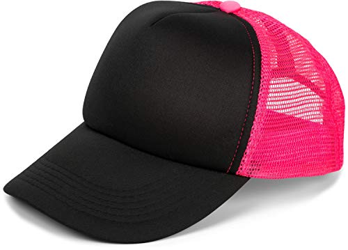 styleBREAKER Unisex 5-Panel Mesh Cap, Trucker Baseball Cap, Basecap, Click und Snap Verschluss verstellbar 04023007, Farbe:Schwarz-Neonpink von styleBREAKER