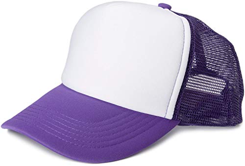 styleBREAKER Unisex 5-Panel Mesh Cap, Trucker Baseball Cap, Basecap, Click und Snap Verschluss verstellbar 04023007, Farbe:Weiß-Lila von styleBREAKER