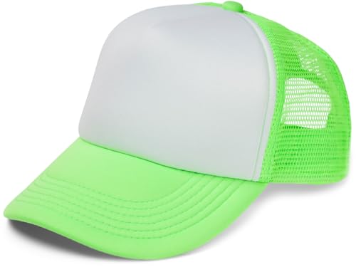 styleBREAKER Unisex 5-Panel Mesh Cap, Trucker Baseball Cap, Basecap, Click und Snap Verschluss verstellbar 04023007, Farbe:Weiß-Neongrün von styleBREAKER