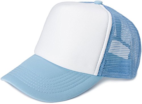 styleBREAKER Unisex 5-Panel Mesh Cap, Trucker Baseball Cap, Basecap, Click und Snap Verschluss verstellbar 04023007, Farbe:Weiß-Hellblau von styleBREAKER