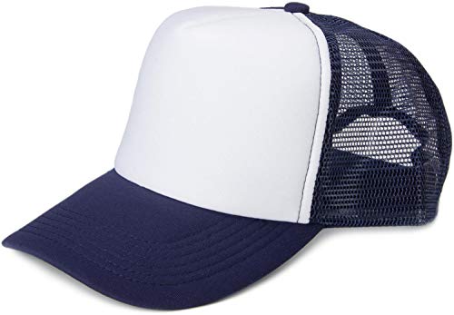 styleBREAKER Unisex 5-Panel Trucker Cap mit Mesh-Einsatz | verstellbares Basecap mit Click Snap Verschluss | luftiges Netz Cap für Damen und Herren, Farbe:Weiß-Navy von styleBREAKER