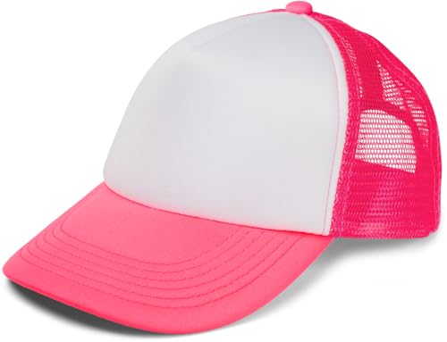 styleBREAKER Unisex 5-Panel Mesh Cap, Trucker Baseball Cap, Basecap, Click und Snap Verschluss verstellbar 04023007, Farbe:Weiß-Neonpink von styleBREAKER