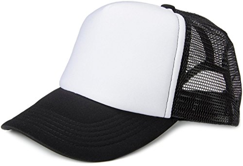 styleBREAKER Unisex 5-Panel Trucker Cap mit Mesh-Einsatz | verstellbares Basecap mit Click Snap Verschluss | luftiges Netz Cap für Damen und Herren, Farbe:Weiß-Schwarz von styleBREAKER