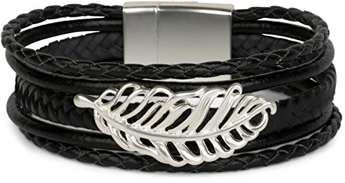 styleBREAKER Armband mit Feder Schmuck Element, Flechtoptik, geflochten, Magnetverschluss, Wickelarmband, Damen 05040106, Farbe:Schwarz von styleBREAKER