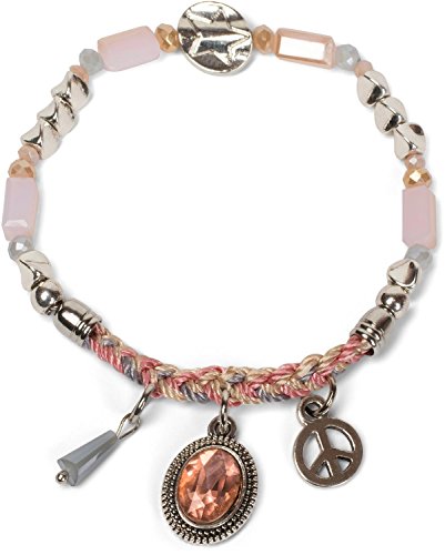 styleBREAKER Armband mit Perlen, Charm Anhänger und Flechtung, Peace, Schmuckstein, Gummizug, Stretcharmband, Schmuck, Damen 05040142, Farbe:Rose-Grau von styleBREAKER