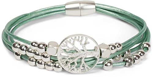 styleBREAKER Armband mit feinen Bändern, Lebensbaum Anhänger und Schmuckperlen, Magnetverschluss, Armschmuck, Schmuck, Damen 05040135, Farbe:Mint von styleBREAKER