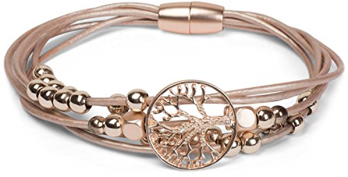 styleBREAKER Armband mit feinen Bändern, Lebensbaum Anhänger und Schmuckperlen, Magnetverschluss, Armschmuck, Schmuck, Damen 05040135, Farbe:Rosegold von styleBREAKER