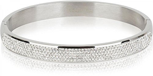 styleBREAKER Armreif aus Edelstahl mit Strasssteinen, Clipverschluss Armband, Schmuck, Damen 05040101, Farbe:Silber von styleBREAKER