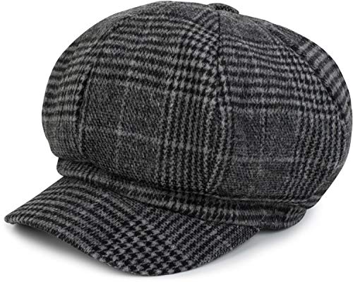 styleBREAKER Damen Bakerboy Schirmmütze mit Glencheck Karo Muster, Ballonmütze, Newsboy Cap, Schiebermütze 04023060, Farbe:Grau-Schwarz von styleBREAKER