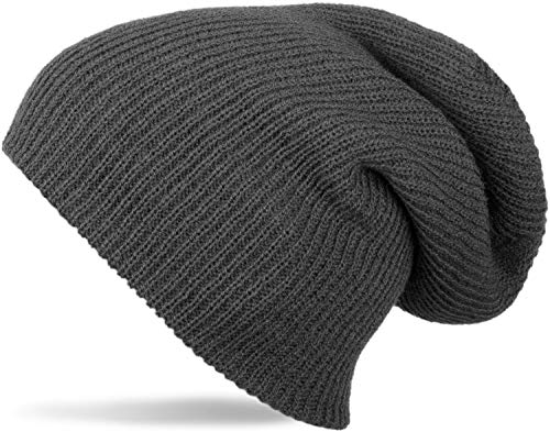 styleBREAKER Beanie Mütze, Slouch, überlange Strickmütze, doppelt gestrickt, warm, Unisex 04024004, Farbe:Dunkelgrau von styleBREAKER