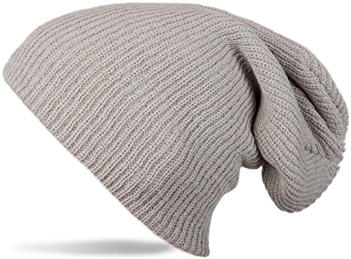 styleBREAKER Beanie Mütze, Slouch, überlange Strickmütze, doppelt gestrickt, warm, Unisex 04024004, Farbe:Hellgrau von styleBREAKER