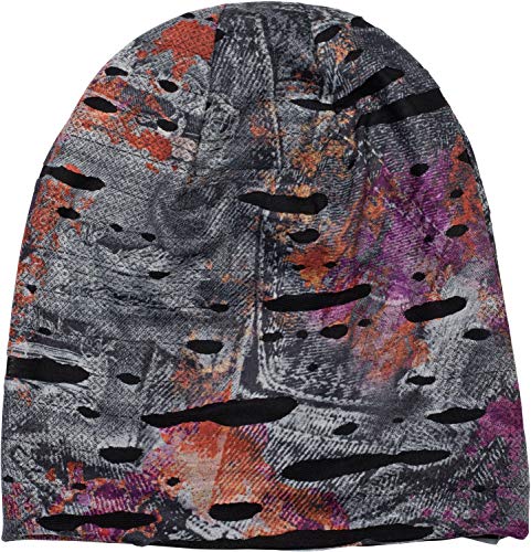 styleBREAKER Beanie Mütze im Splat Style mit Klecksen und Zeichen im Destroyed Vintage Look, Unisex 04024077, Farbe:Anthrazit-Orange-Violett von styleBREAKER