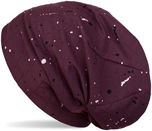 styleBREAKER Beanie Mütze mit Falten und All Over Farbkleckse, Slouch Longbeanie, Unisex 04024149, Farbe:Bordeaux-Violett von styleBREAKER