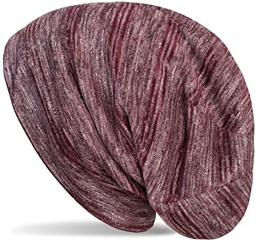 styleBREAKER Beanie Mütze mit Glitzerfaden und kleinen Pailletten, Slouch Longbeanie, Damen 04024148, Farbe:Bordeaux-Rot meliert von styleBREAKER