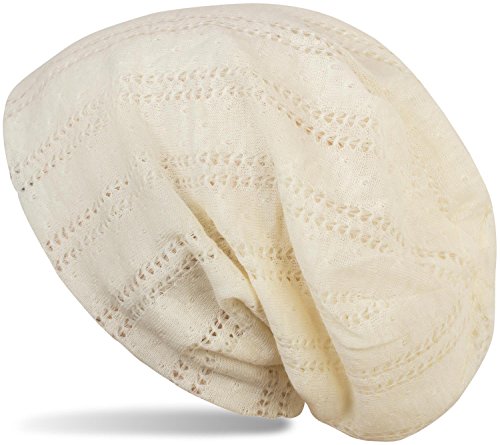 styleBREAKER Beanie Mütze mit Lochstrick Muster, Vintage Slouch Longbeanie, Unisex 04024095, Farbe:Creme von styleBREAKER