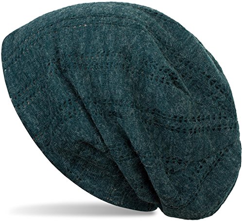 styleBREAKER Beanie Mütze mit Lochstrick Muster, Vintage Slouch Longbeanie, Unisex 04024095, Farbe:Petrol meliert von styleBREAKER