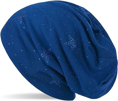 styleBREAKER Beanie Mütze mit Strass Sterne und All Over Strasssteine, Slouch Longbeanie, Damen 04024116, Farbe:Royalblau von styleBREAKER