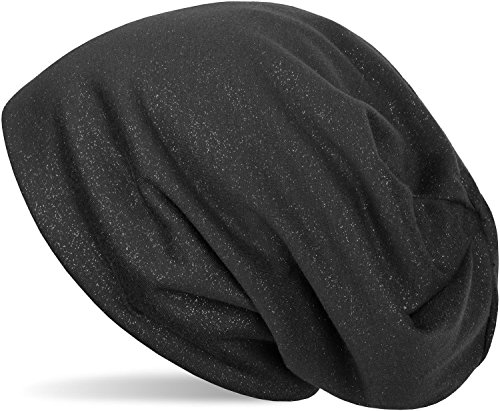 styleBREAKER Damen Beanie Mütze mit All Over Glitzer in Unifarben, Glitzermütze, Leichte Stoffmütze Einfarbig 04024117, Farbe:Anthrazit von styleBREAKER