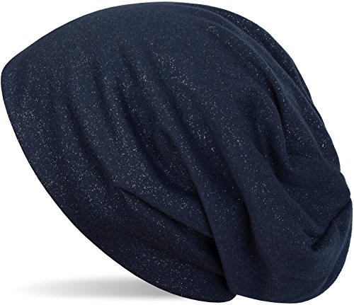 styleBREAKER Damen Beanie Mütze mit All Over Glitzer in Unifarben, Glitzermütze, Leichte Stoffmütze Einfarbig 04024117, Farbe:Midnight-Blue/Dunkelblau von styleBREAKER