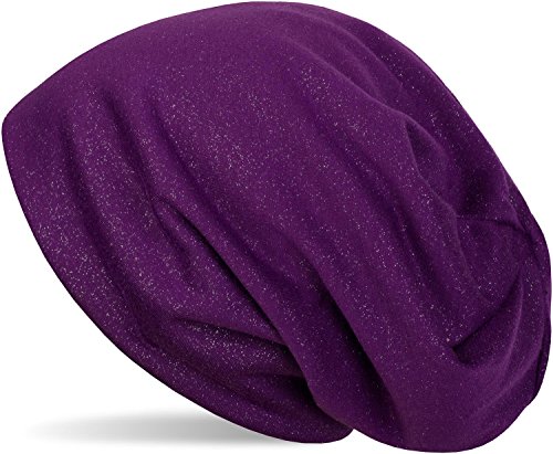 styleBREAKER Damen Beanie Mütze mit All Over Glitzer in Unifarben, Glitzermütze, Leichte Stoffmütze Einfarbig 04024117, Farbe:Violett von styleBREAKER