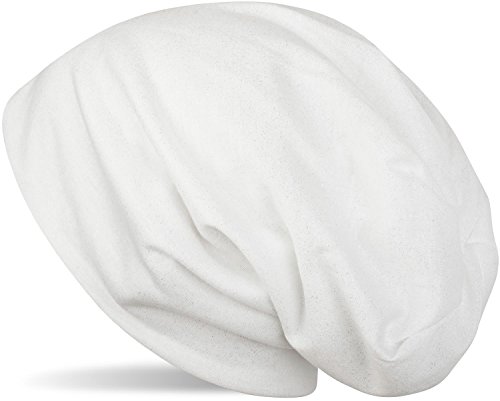 styleBREAKER Damen Beanie Mütze mit All Over Glitzer in Unifarben, Glitzermütze, Leichte Stoffmütze Einfarbig 04024117, Farbe:Weiß von styleBREAKER