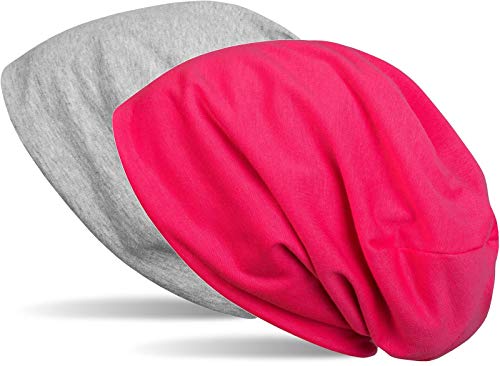 styleBREAKER Beanie Wendemütze in Unifarben, Slouch Mütze, leicht und weich, Longbeanie, Unisex 04024115, Farbe:Grau meliert/Pink von styleBREAKER