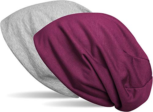 styleBREAKER Beanie Wendemütze in Unifarben, Slouch Mütze, leicht und weich, Longbeanie, Unisex 04024115, Farbe:Grau meliert/Violett von styleBREAKER