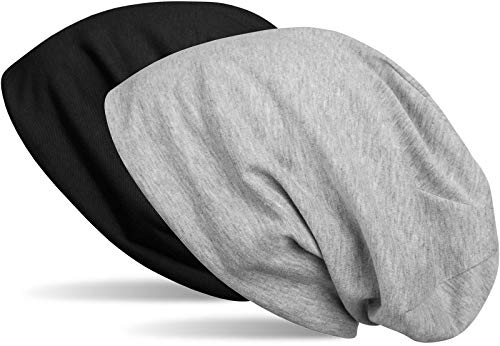 styleBREAKER Beanie Wendemütze in Unifarben, Slouch Mütze, leicht und weich, Longbeanie, Unisex 04024115, Farbe:Schwarz/Grau meliert von styleBREAKER