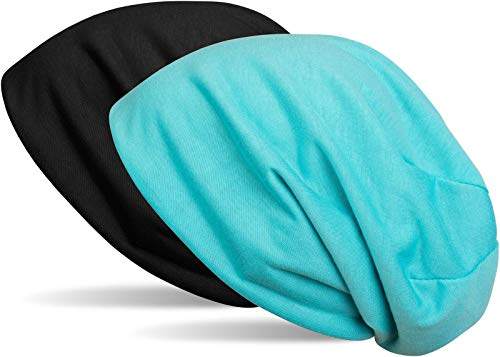 styleBREAKER Beanie Wendemütze in Unifarben, Slouch Mütze, leicht und weich, Longbeanie, Unisex 04024115, Farbe:Schwarz/Türkis von styleBREAKER