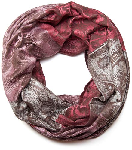 styleBREAKER Damen Loop Schlauchschal mit Blumen, Hibiskus Blüten, Paisley Muster, warm und weich, Tuch, Schal 01018058, Farbe:Koralle-Rosa-Hellgrau von styleBREAKER