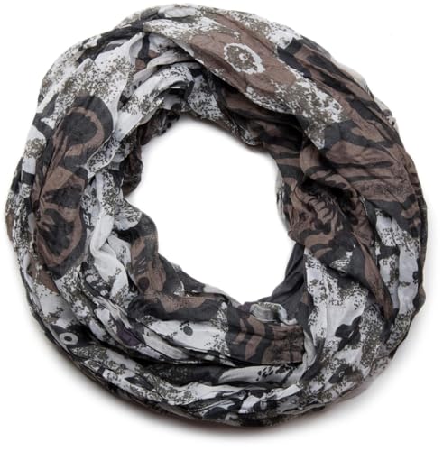 styleBREAKER Loop Schlauchschal mit buntem Blumen Allover Print | Leichter Sommer Schal aus Viskose | Weich fließendes Halstuch für Damen | Floral gemustert im Trenddesign, Farbe:Grau von styleBREAKER