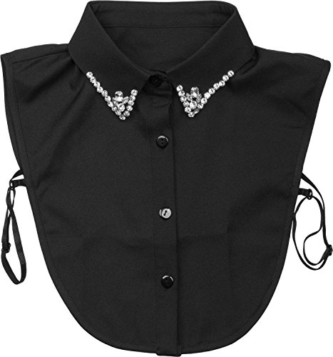 styleBREAKER Damen Blusenkragen Einsatz mit Knopfleiste und Strass, verzierter Kragen für Blusen und Pullover 08020001, Farbe:Schwarz von styleBREAKER